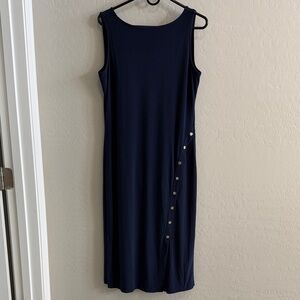 White House Black Market blue Sleeveless Midi Dress with Side Buttons